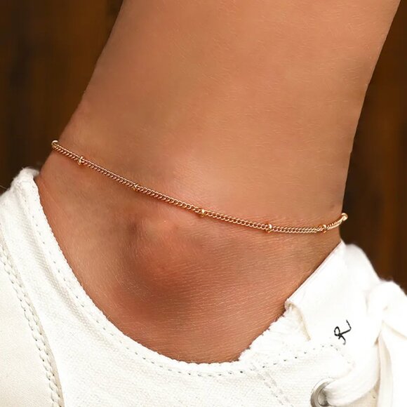 3/$35 NEW Delicate Gold Tone Beaded Chain Anklet Dainty Ankle Bracelet Jewelry - Picture 1 of 6
